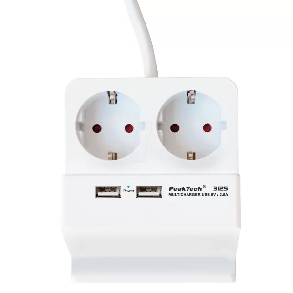 Enchufe Schuko 2x 230V, 2x toma USB 2.5 A-PeakTech P 3125