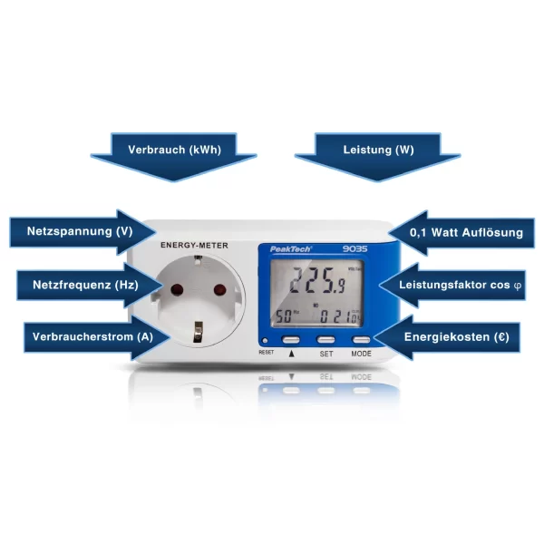 Medidor de energía, resolución de 0,1W - PeakTech P 9035