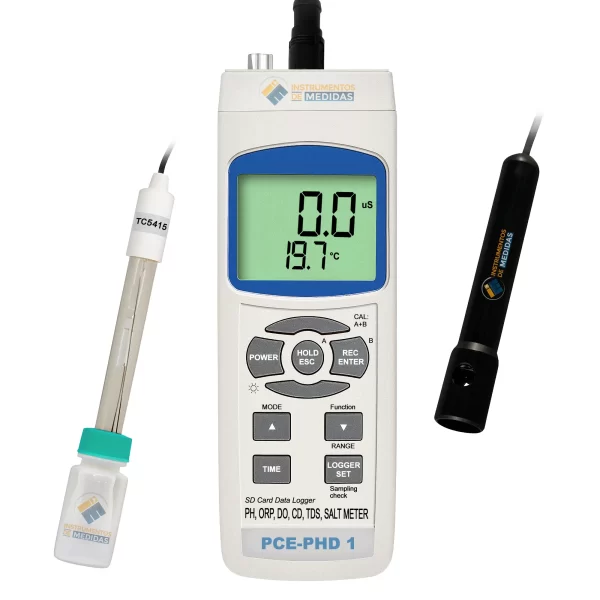 imagen de Analizador de agua para comprobar el oxígeno, valor pH, salinidad, conductividad y temperatura PCE-PHD 1 - PCE Instruments