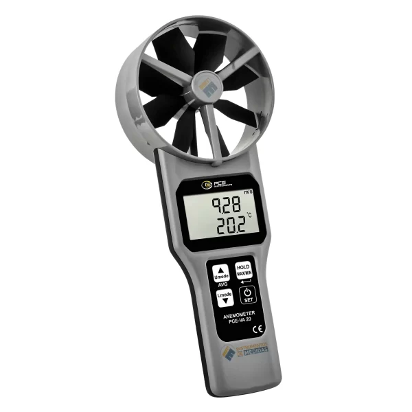 imagen de Anemómetro para la medición de la velocidad del viento, velocidad del flujo, temperatura, humedad, punto de rocío y temperatura del bulbo húmedo PCE-VA 20 - PCE Instruments