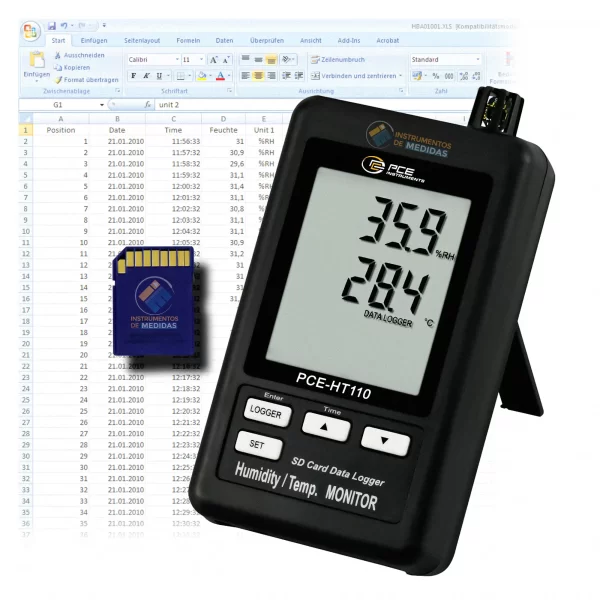 imagen de Controlador ambiental de datos de 2 canales para el registro prolongado de temperatura y humedad relativa PCE-HT110 - PCE Instruments