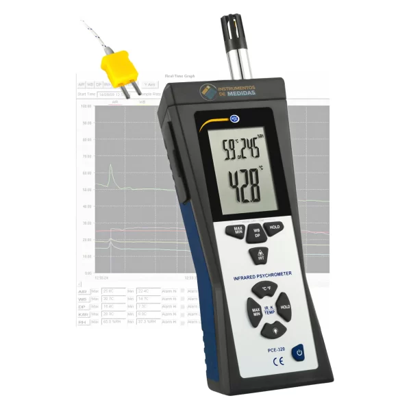 imagen de Controlador ambiental para determinar la humedad y temperatura ambiental, el punto de rocío, la temperatura de bulbo húmedo y la temperatura superficial PCE-320 - PCE Instruments